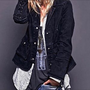 Free People Military Ruffle Back Distressed Jacket